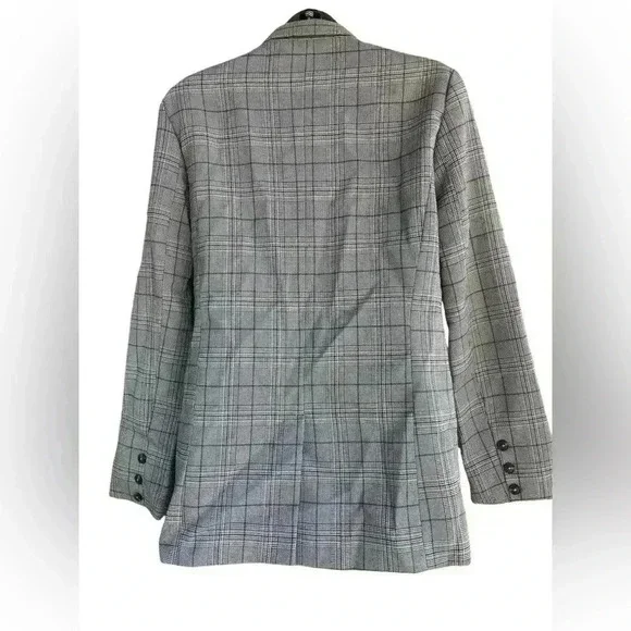 Cotton:on womens plaid Blazer oversized double breasted, buttoned black taupe XS - Picture 5 of 8